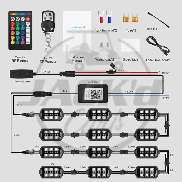 12 Pcs Motorcycle LED Light Kit APP Control RGB Motorcycle LED Lights 16 Million Color Dual Remote Brake Light Music